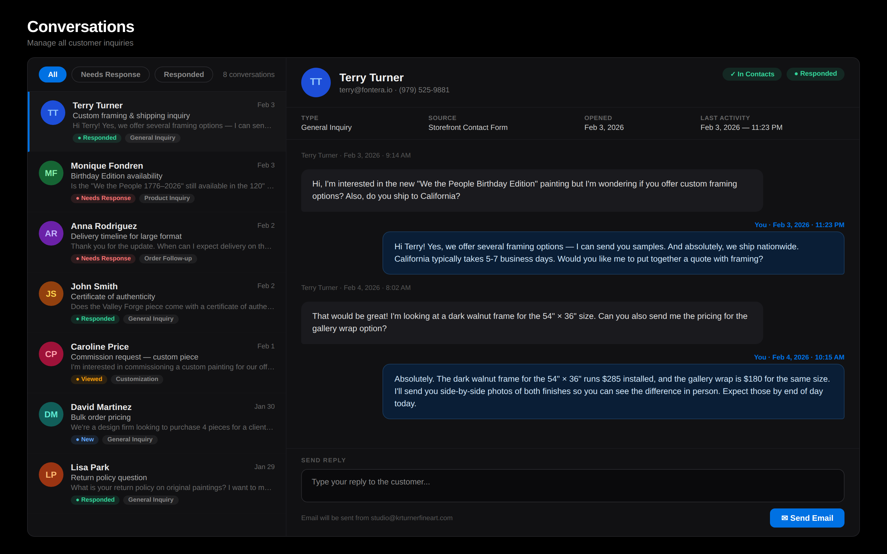 Conversations inbox with threaded replies