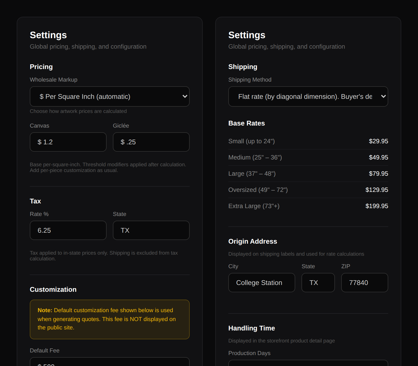Settings configuration