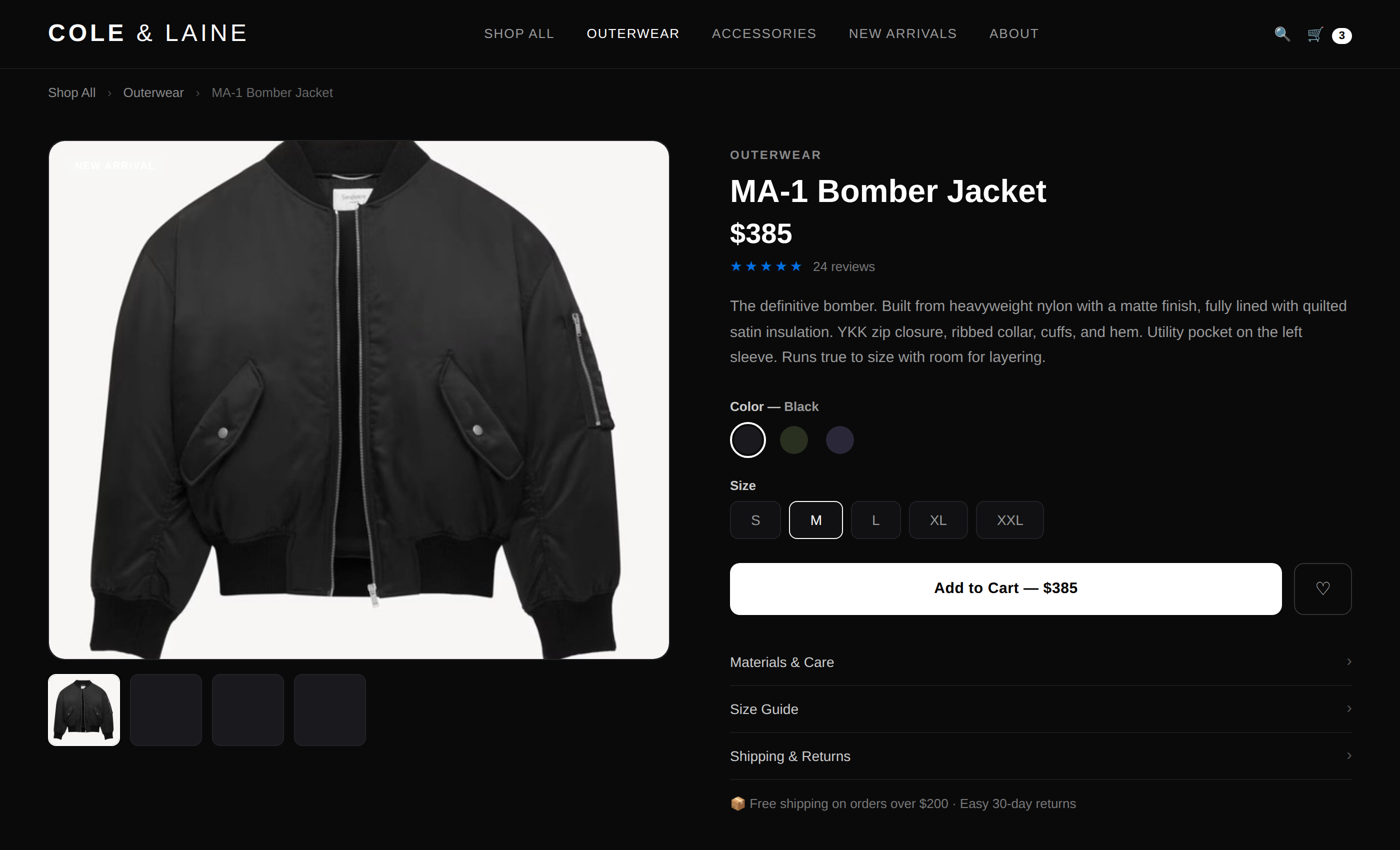 Apparel product detail page