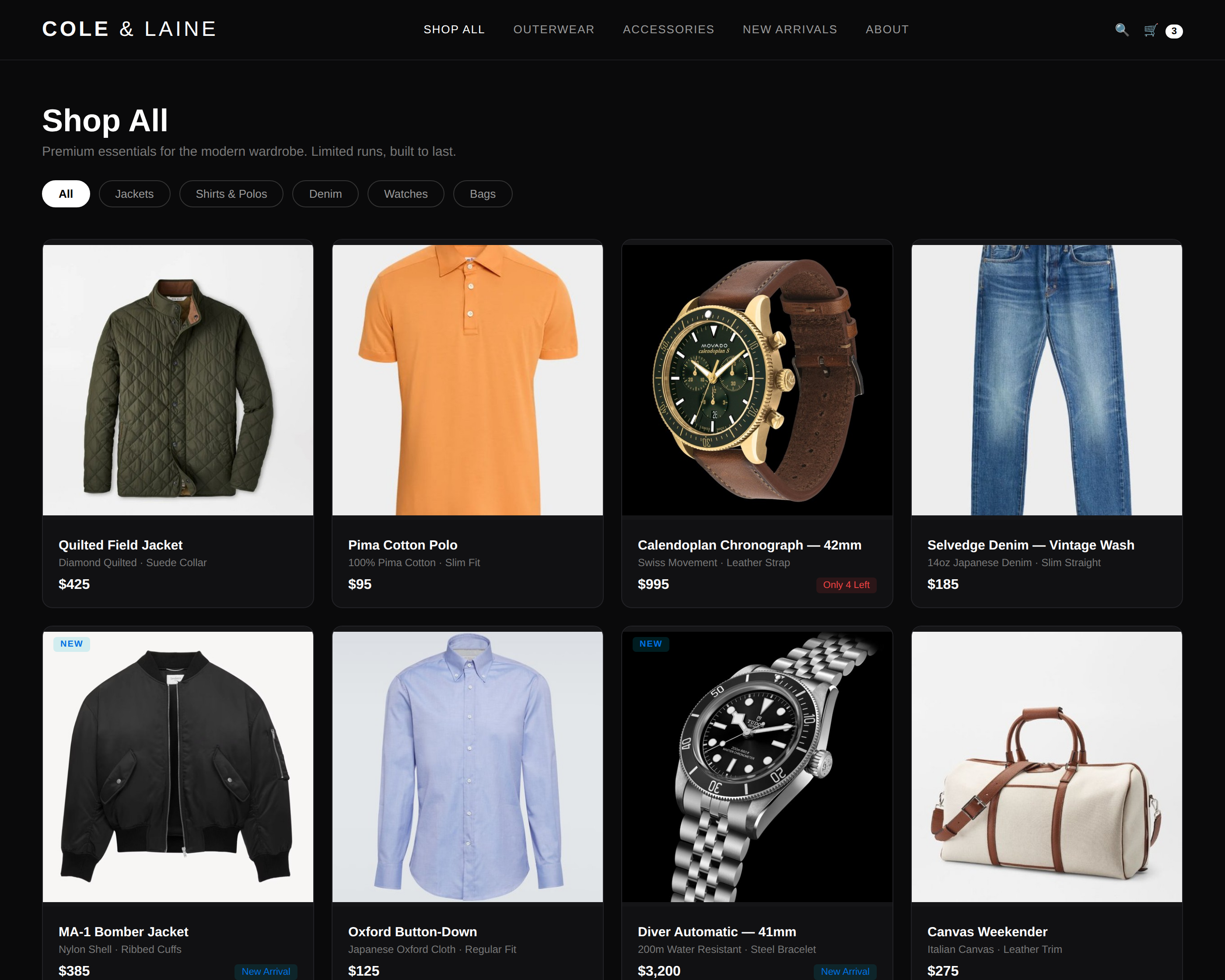 Apparel collection storefront