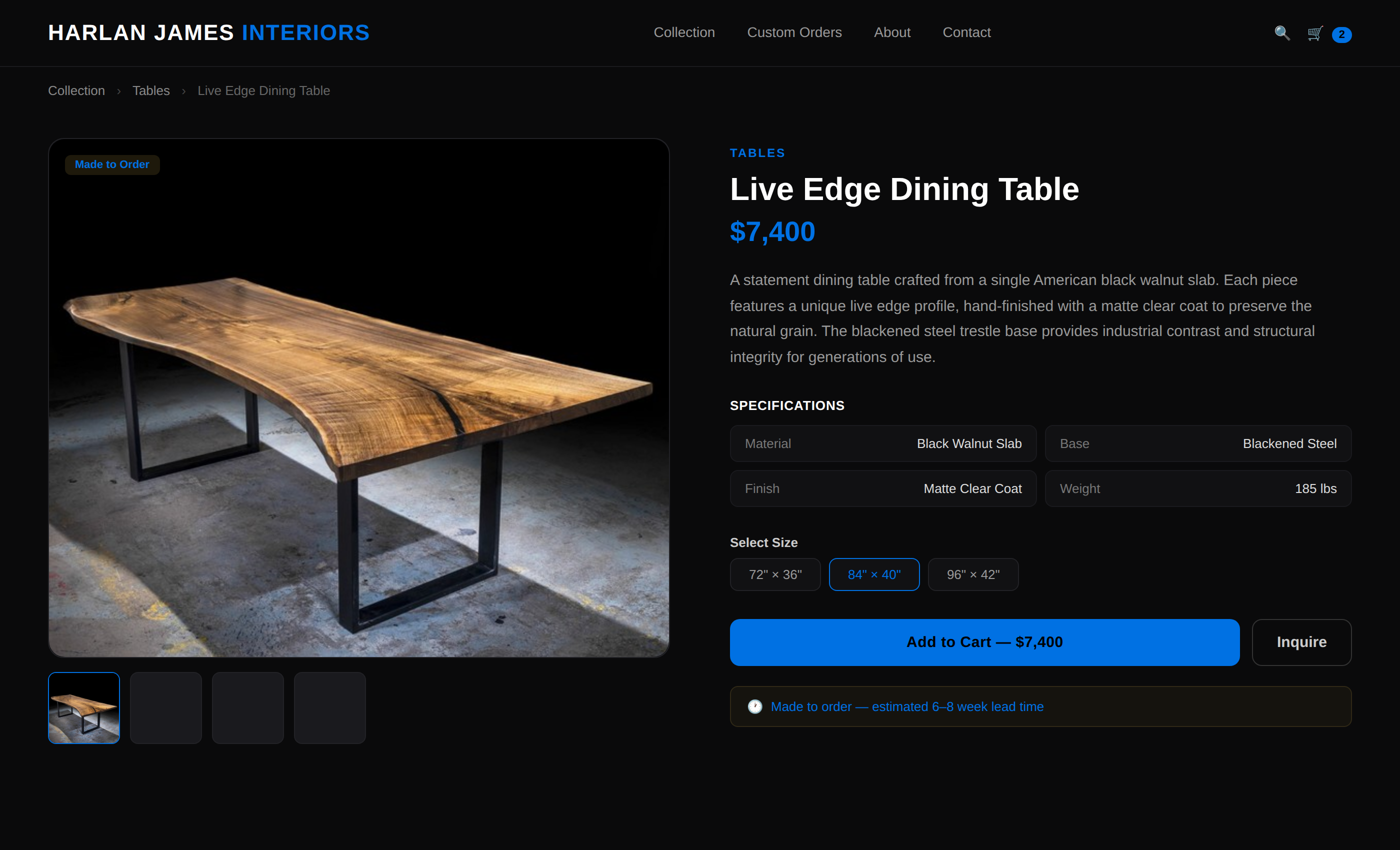 Furniture product detail page